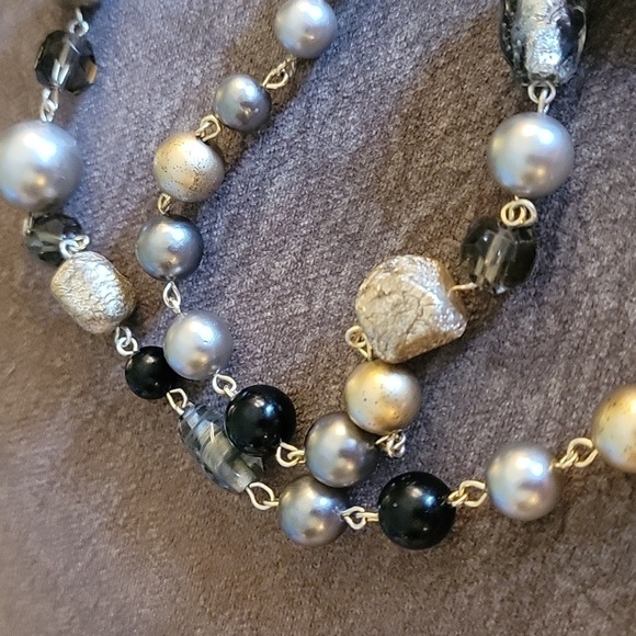 HANDMADE Silver Foil Glass Beaded Chain Necklace - Picture 5 of 6